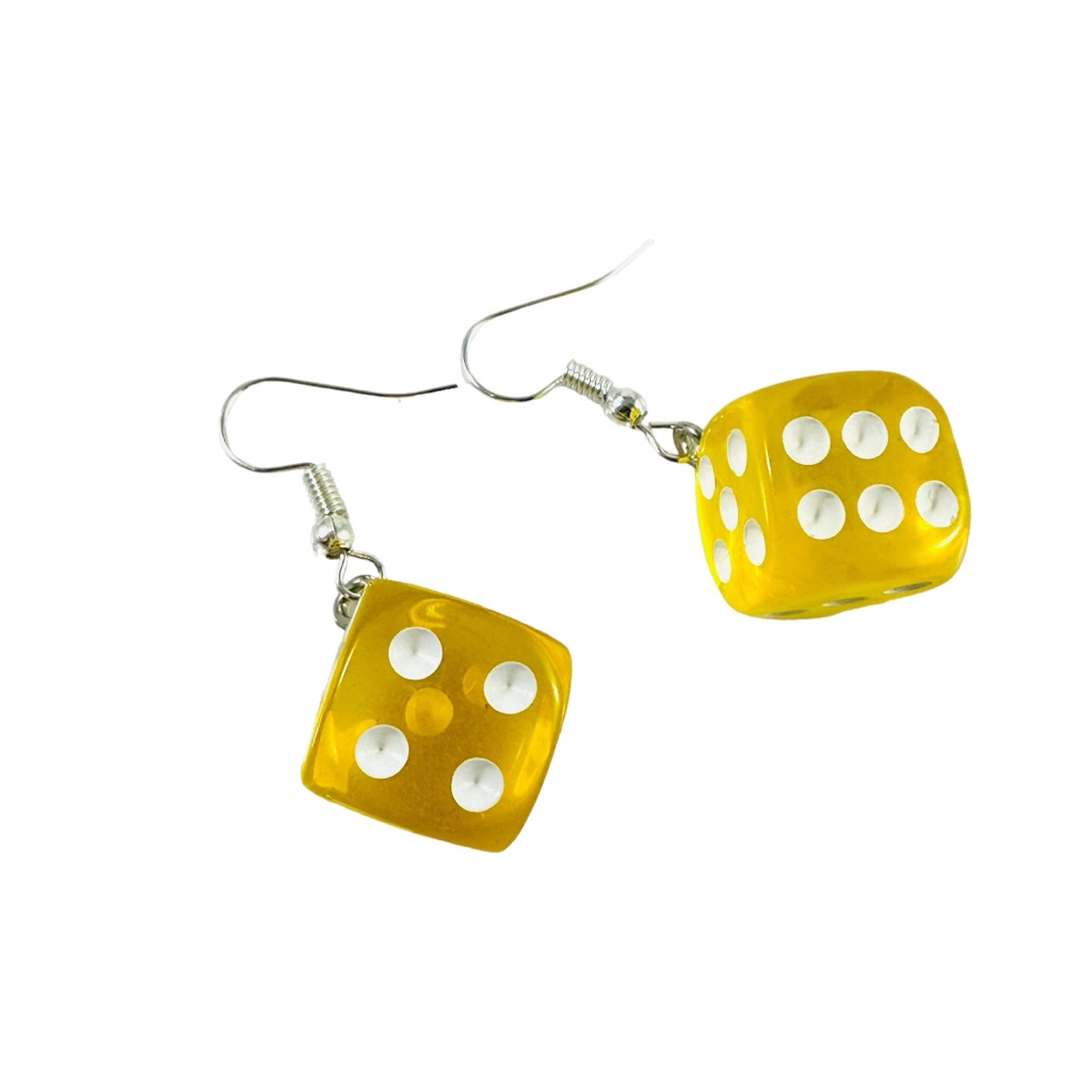 Let's Get Lucky! Super Cute Lucky Dice Earrings In Clear Lemon Yellow